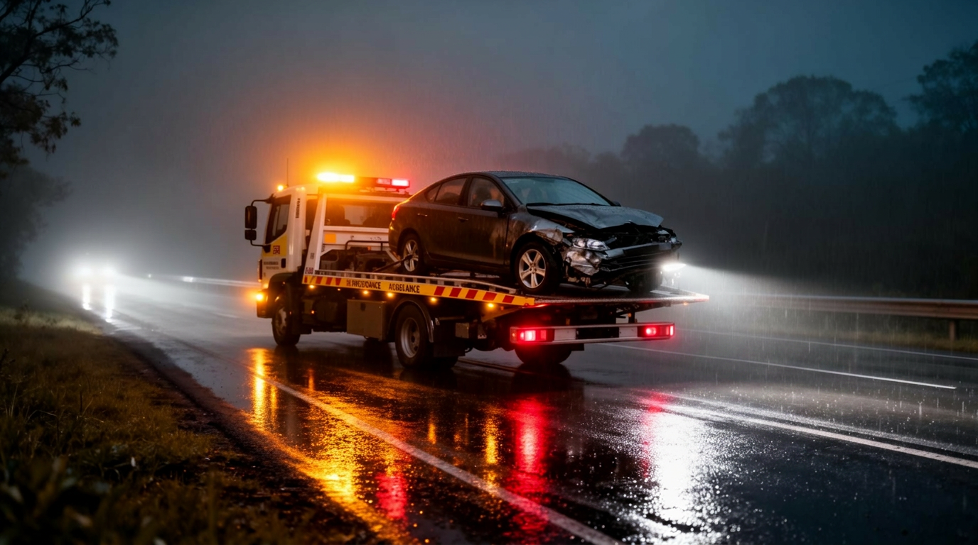 Emergency tow truck assisting a vehicle on the roadside